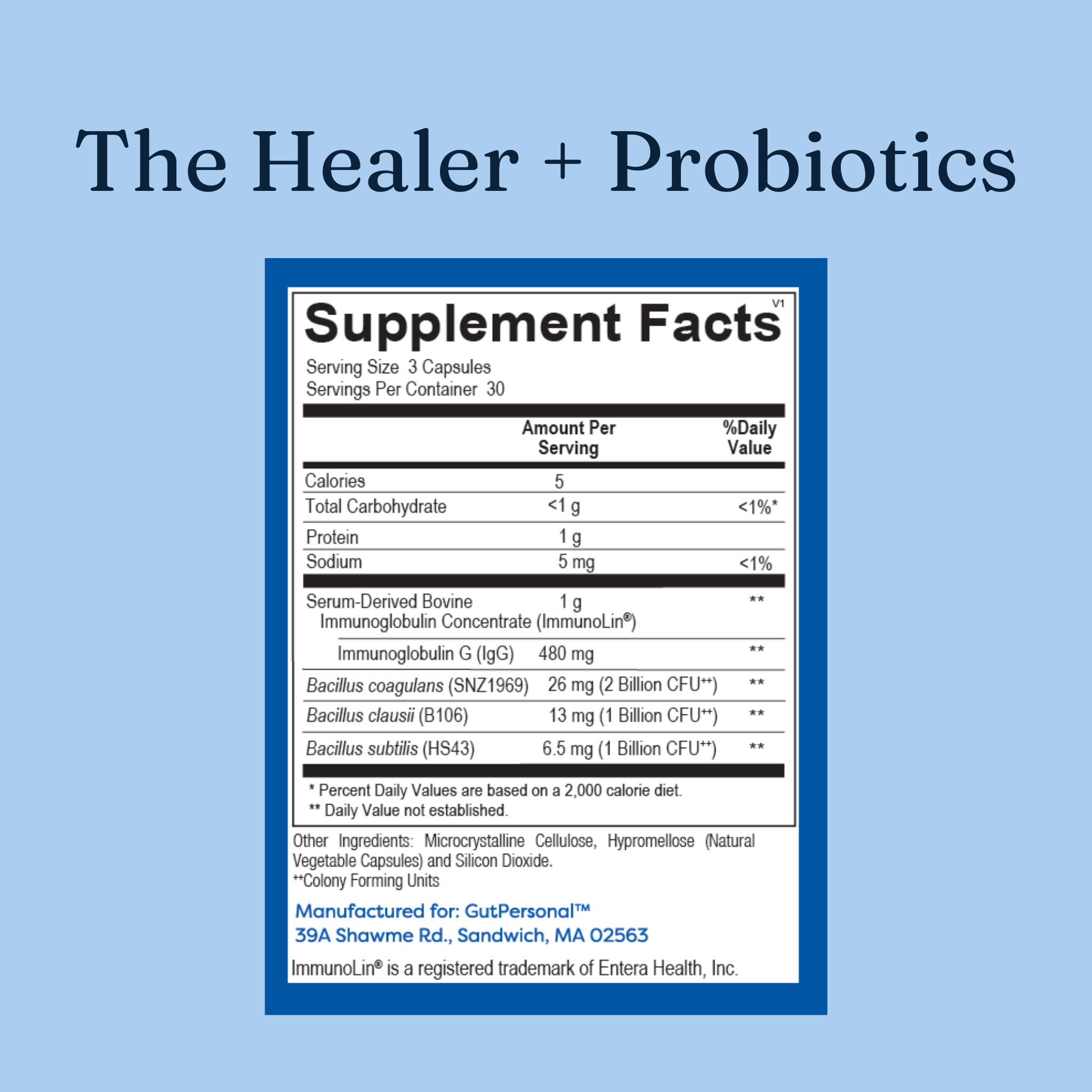 image of the list of supplement facts of the healer probiotics by gutpersonal