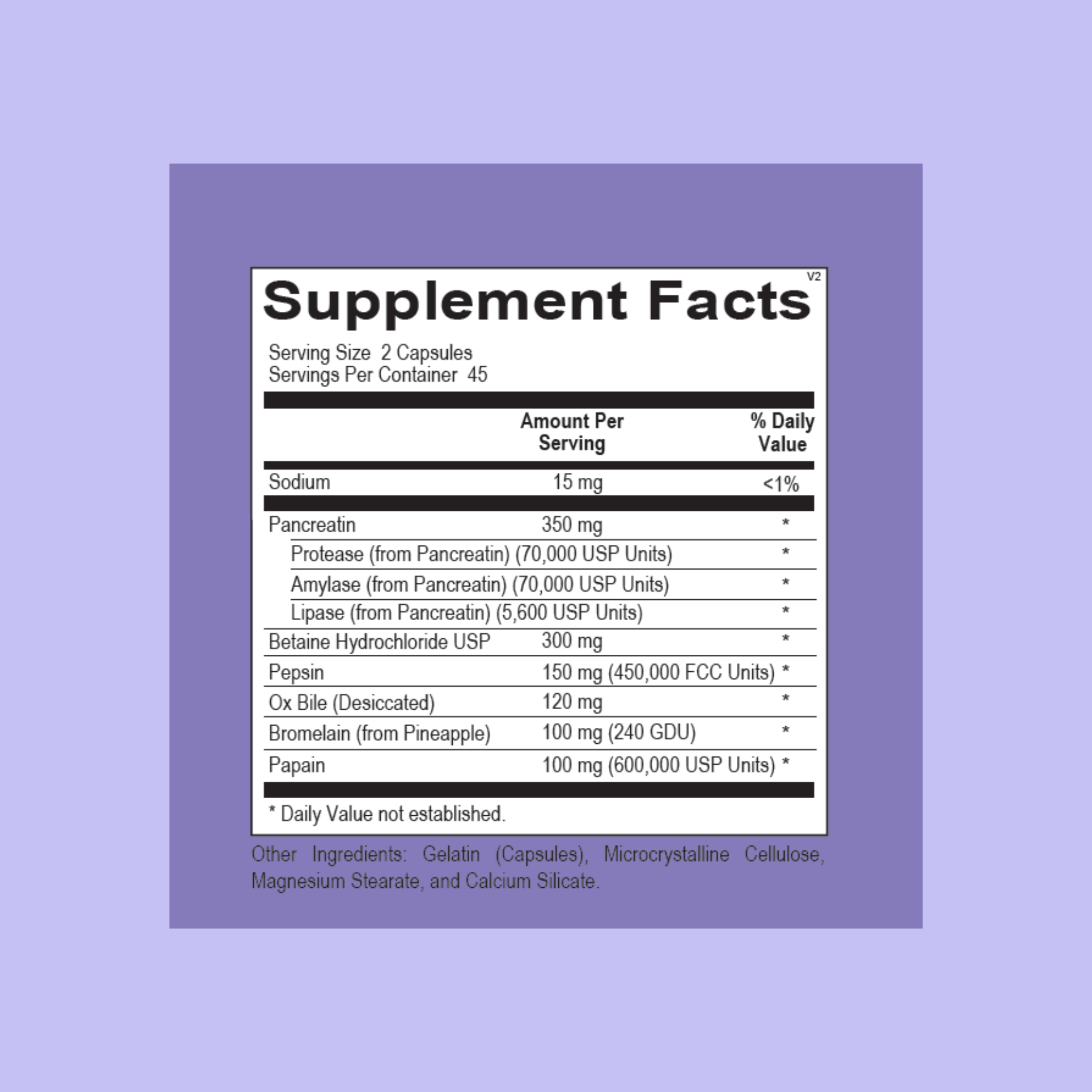 list of supplement facts of the digester by gutpersonal