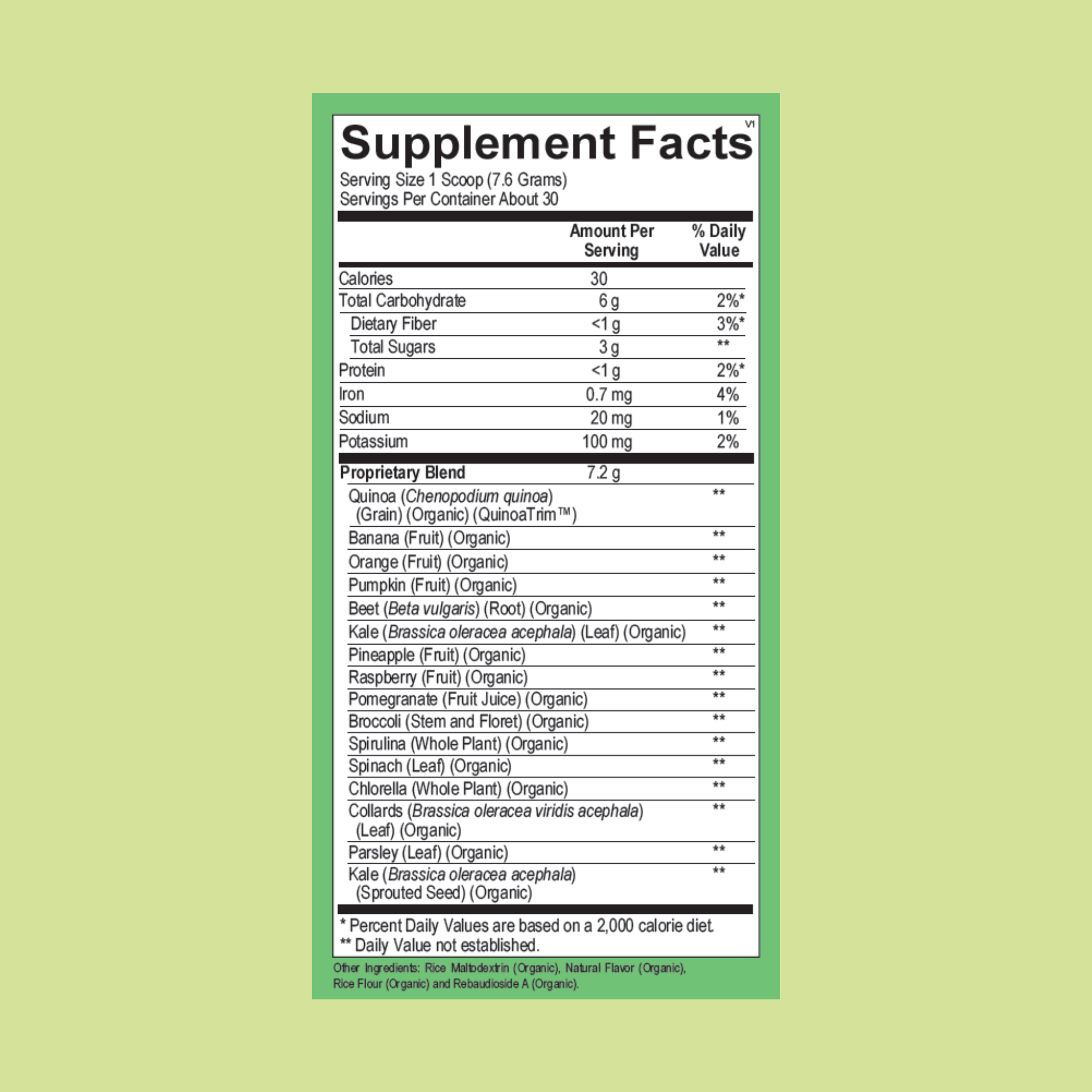 image of the list of supplement facts of Gut Greens™ + Reds by gutpersonal