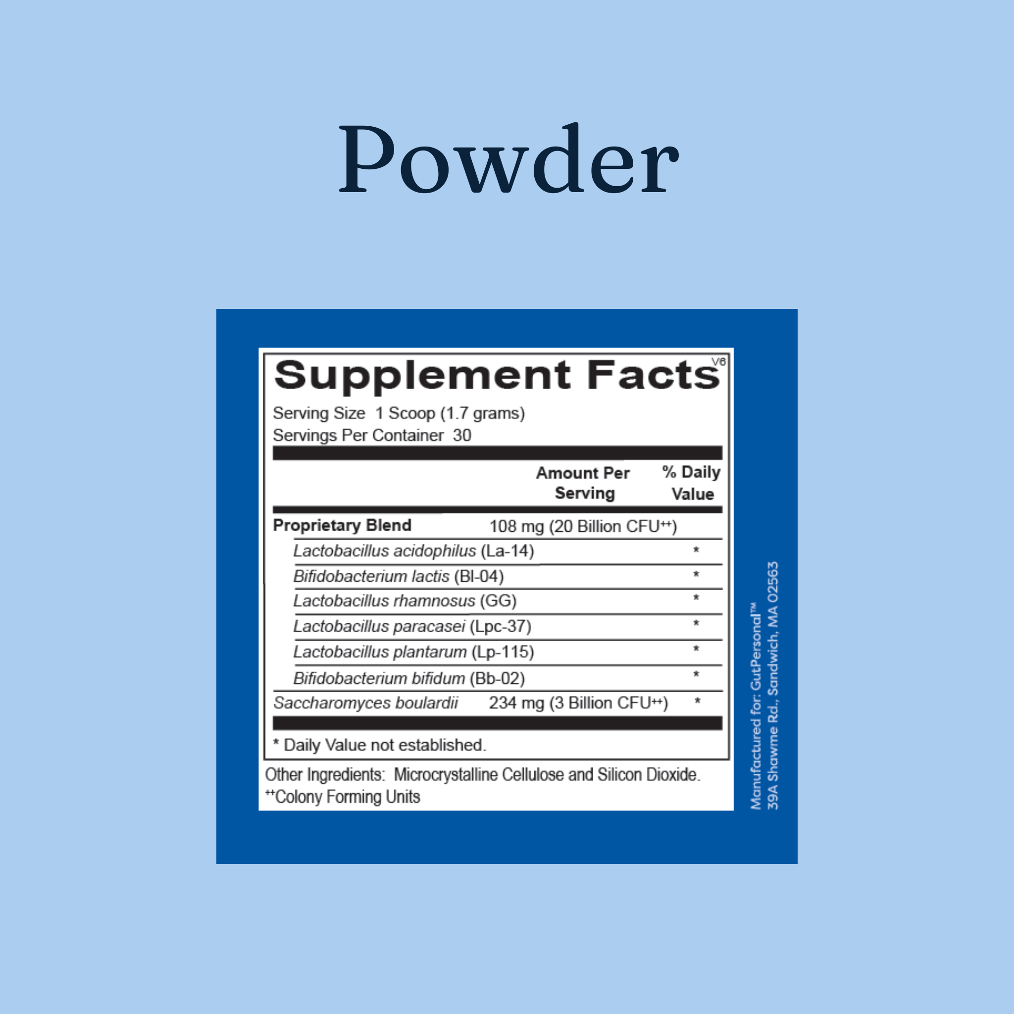 image of the go to powder supplement facts list by gutpersonal 