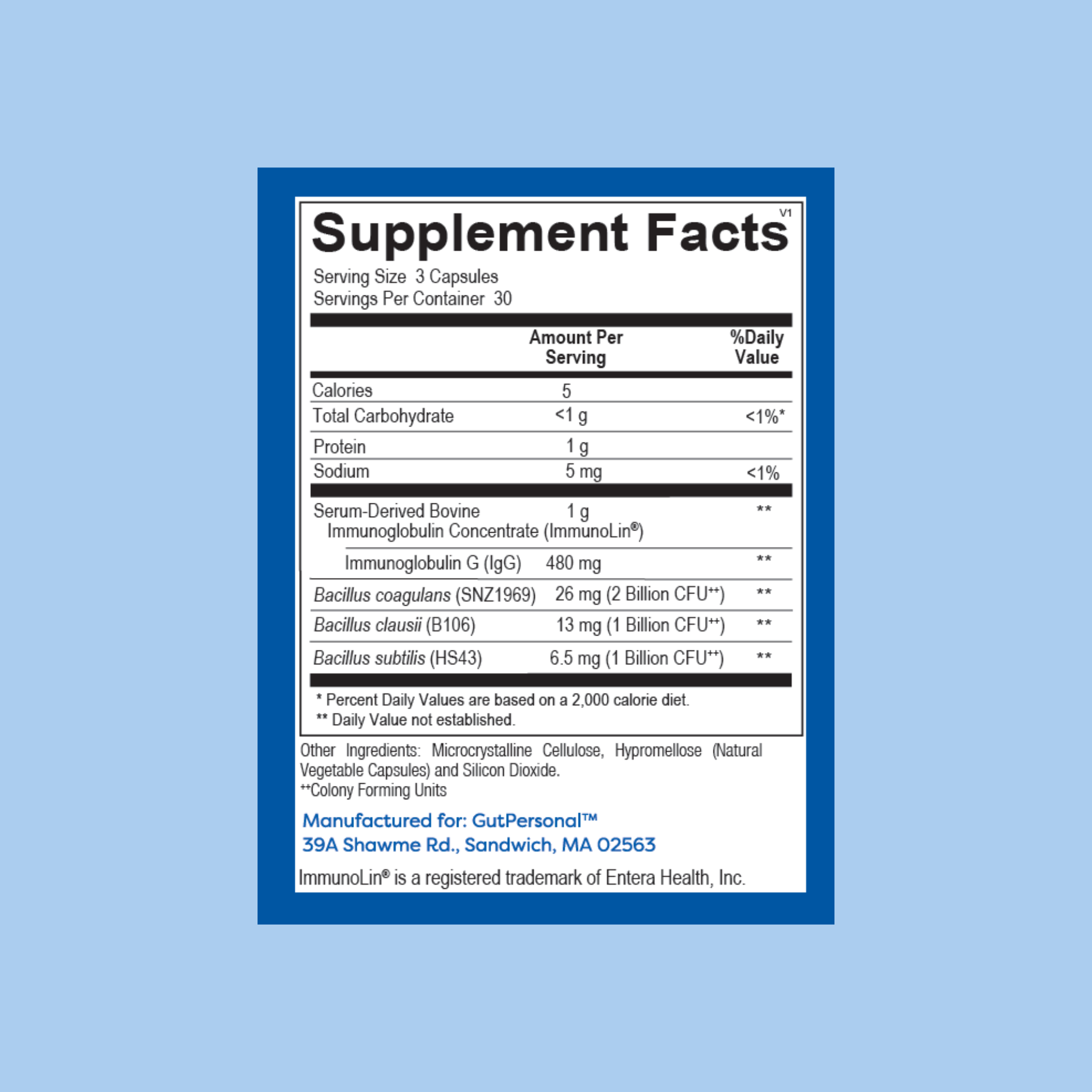 list of supplement facts for the healer + probiotics by gutpersonal